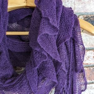 💜 Ruffled Scarf Loose Knit Purple Scarf with Tassels
